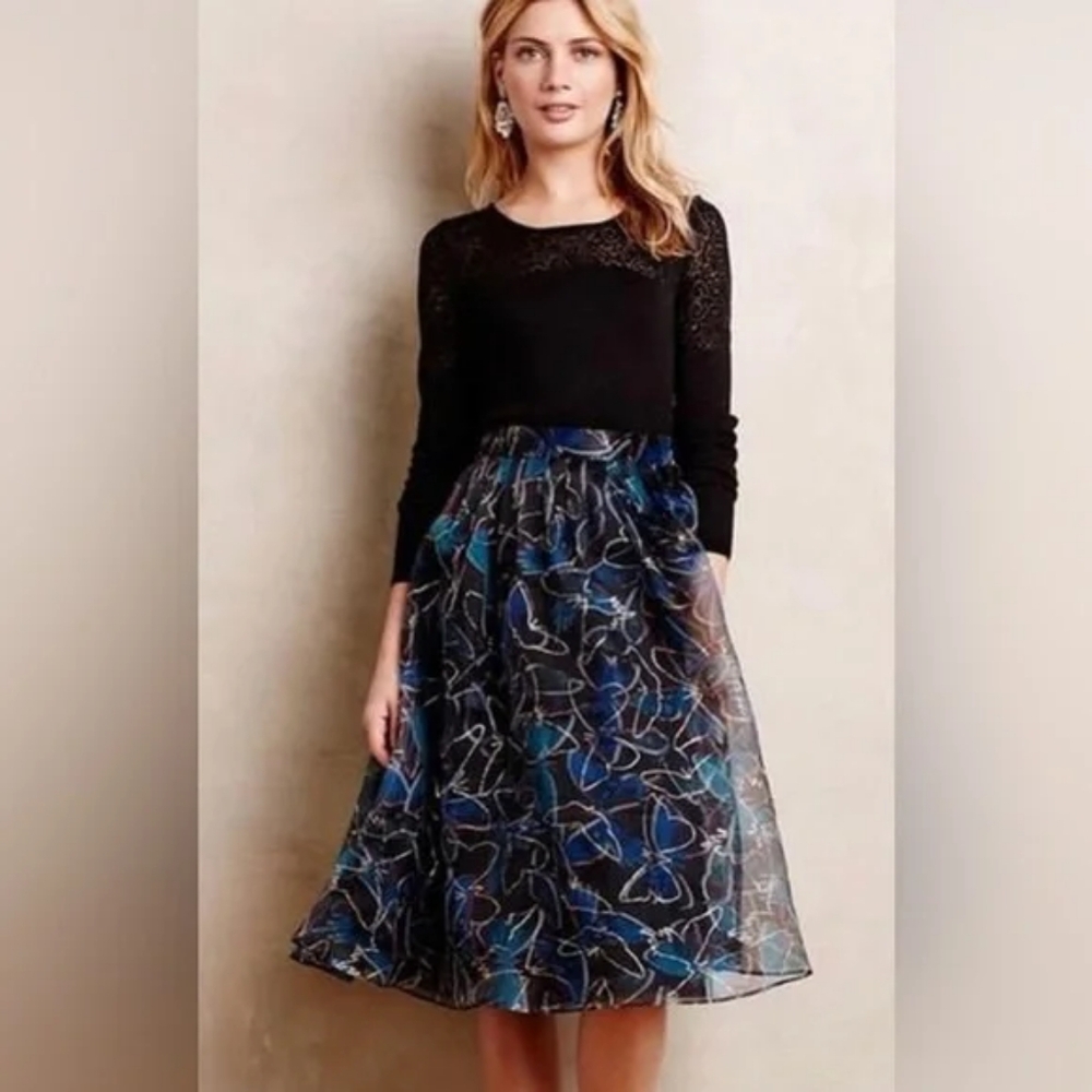 🖤🦋 Anthro Moulinette Soeurs Butterfly Tulle A-Line Skirt, 6